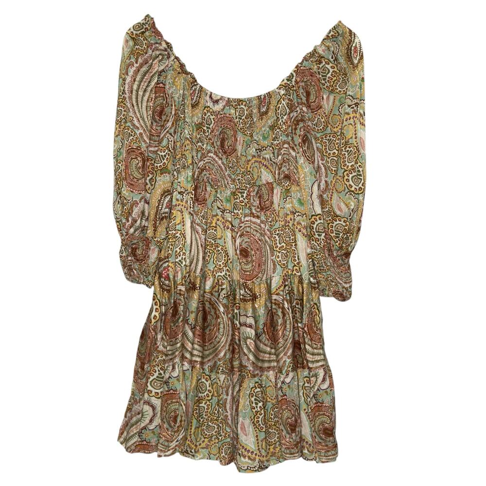 Sofia Made in Italy Sofia Smock Neckline Tiered Dress Multicolor Earth Tone Boho